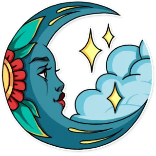 🌚 a584772f lua, estrelas, nuvem, flor, adesivo telegram sticker