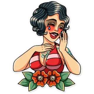 😂 a61cf01e mulher, pin-up, tatuagem, flores, chorando, retro telegram sticker