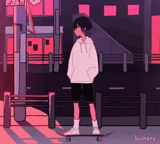 🎌 10a31c2d tvchany Anime, Skate, Rua, Noite, Desenho animado, Personagem telegram sticker