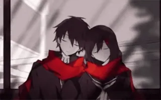 🎌 70564987 Anime, Casal, Cachecol, Preto e branco, Amor, Desenho animado telegram sticker