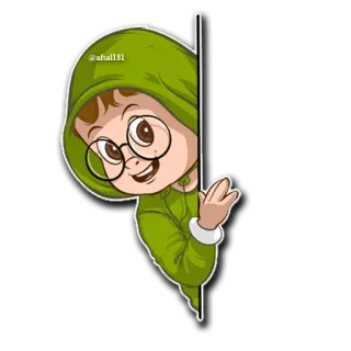👀 b60e48da @akall81 kartun, karakter, anak laki-laki, kacamata, hijau, hoodie whatsapp sticker