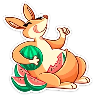👍 e6b5bd75 袋鼠, 西瓜, 动物, 水果, 可爱, 贴纸 telegram sticker