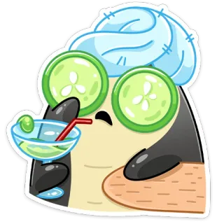 🍸 8902585a ペンギン, スパ, リラックス, キュウリ, マッサージ, タオル, 漫画 telegram sticker