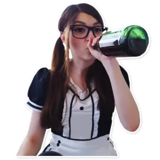 🥂 2ab4f546 kobieta, okulary, picie, strój pokojówki, butelka telegram sticker