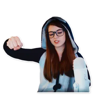 👊 4dc13657 kobieta, osoba, mikrofon, okulary, piżama, wewnątrz telegram sticker