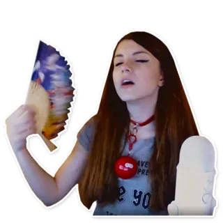 🎉 6b40e575 HAVE YOU PRETTY kobieta, wachlarz, dziewczyna, czerwony choker, ładna, kobieca, wachlarz ręczny telegram sticker