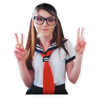 ✌ 87dbbb28 kobieta, dziewczyna, okulary, znak pokoju, słodkie, uśmiech telegram sticker