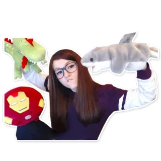 🤘 f02559c9 kobieta, kukiełki, zabawki, Iron Man, rekin, dinozaur, teatrzyk kukiełkowy telegram sticker