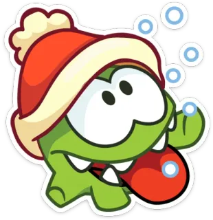 🐸 1ffce344 Om Nom Cut the Rope Om Nom, Cut the Rope, sticker, cartoon, character, game, winter hat, bubble telegram sticker
