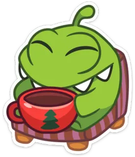 🐸 46e0cf69 Om Nom Om Nom, cartoon, monster, green, cup, relaxing, cozy telegram sticker