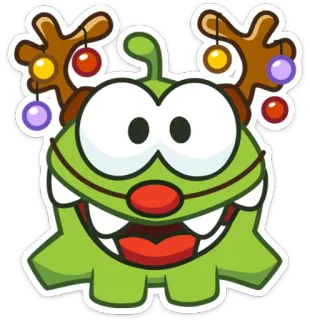 🐸 654e1f44 Om Nom Cut the Rope cartoon, christmas, festive, green monster, cut the rope, om nom telegram sticker