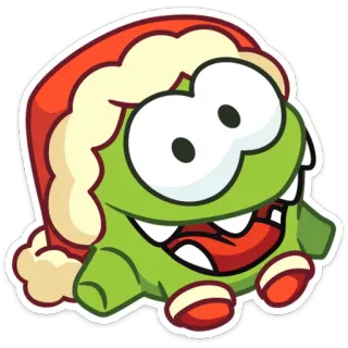 🐸 76aa2d75 Om Nom Om Nom, cartoon, green, monster, cute, Christmas, hat telegram sticker