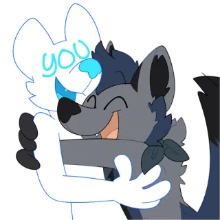 🤗 a2378d23 you serigala, kucing, berpelukan, lucu, binatang, kartun whatsapp sticker