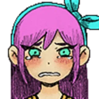 😢 d15378a7 Aubrey Omori 动漫, 伤心, 哭泣, 粉色头发, 电子游戏 telegram sticker