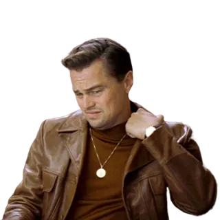 😕 0b55c337 leonardo dicaprio, actor, chaqueta de cuero, celebridad telegram sticker