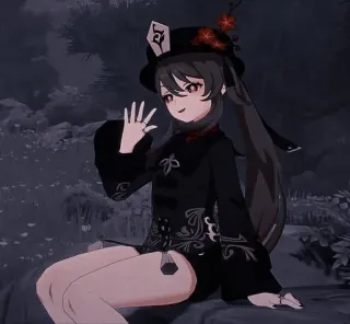 👋 12d3b144 Hu Tao Genshin Impact 애니메이션, 원신, 비디오 게임, 캐릭터, 호두, 소녀, 모자 telegram sticker