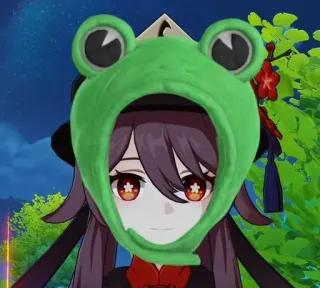 🐸 1a37e22f Hu Tao Genshin Impact 애니메이션, 비디오 게임, 모자, 개구리, 호두, 원신, 귀여운 telegram sticker