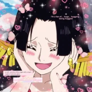 🥰 0f970d09 Boa Hancock One Piece I'm a fan of... hugs... hugging... being hugged!
a soft, sensitive little angel with a heart made of delicate glass Anime, Boa Hancock, One Piece, Umarmungen, Süß, Fan telegram sticker