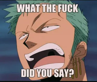 😒 7b1961d3 Zoro One Piece WHAT THE FUCK DID YOU SAY? Anime, One Piece, Zorro, Meme, Offensiv, Cartoon telegram sticker