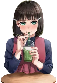 😍 4f7ad8c1 Anime, Fille, Boire, Boisson, Mignon telegram sticker