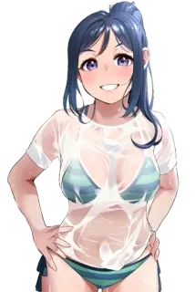 🤤 636ee1e2 Anime, Fille, Bikini, Mouillé(e), Souriant(e) telegram sticker