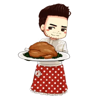 🍗 0020135b man, turkey, food, cartoon, cooking, apron, plate, serving whatsapp sticker