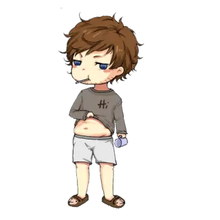😏 17a51504 Hi anime, chibi, cute, boy, casual, belly whatsapp sticker