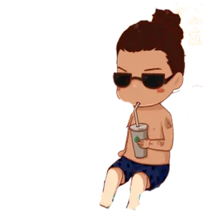 😎 718bb83f beach, summer, sunglasses, drink, cartoon, male whatsapp sticker