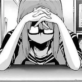 😔 406e9b4f Anime, Manga, Fille, Lunettes, Uniforme Scolaire, Étudiant, Triste, Déprimé telegram sticker