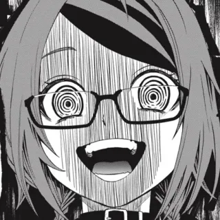 😊 6293034c Anime, Manga, Lunettes, Fou/Folle, Yeux hypnotiques, Portrait, Femme telegram sticker