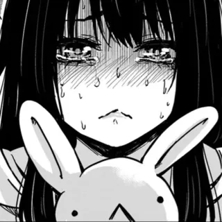 😭 d7764365 animé, fille, pleurs, lapin, triste, noir et blanc telegram sticker