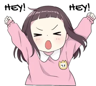 😝 13e428f8 HEY! HEY! мультфильм, девочка, взволнованная, хей, ликует, поднимает руки telegram sticker