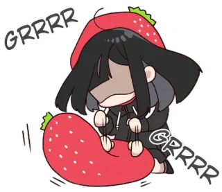 😡 95a5534d GRRR dâu tây, tức giận, chibi, dễ thương, cô gái, hoạt hình telegram sticker