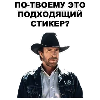 😐 e91885c8 Chuck Norris ПО-ТВОЕМУ ЭТО ПОДХОДЯЩИЙ СТИКЕР? Chuck Norris, sticker, russian, western, actor, man, hat telegram sticker