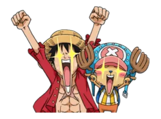 ✌ 46aaa1be Luffy One Piece 动漫, 海贼王, 路飞, 乔巴, 庆祝, 兴奋, 快乐 whatsapp sticker
