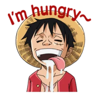 😋 49a3c205 Luffy One Piece I'm hungry 动漫, 饥饿, 卡通, 路飞, 海贼王, 角色, 草帽 whatsapp sticker