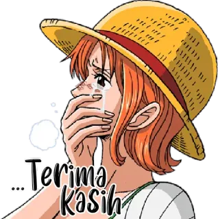 😢 4c5a3f04 Nami One Piece Terima kasih 动漫, 哭, 感谢, 情绪化, 谢谢 telegram sticker