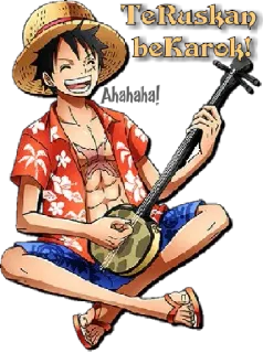 🎸 f6bad503 Monkey D. Luffy One Piece Teruskan bekarok! 动漫, 海贼王, 路飞, 吉他, 草帽, 卡通 telegram sticker