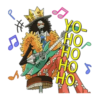 👌 1465d8e1 Brook One Piece YO-HO HO HO HO skelett, musik, gitarre, anime, one piece, brook, jo-ho, lied telegram sticker