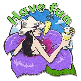 🍷 677d2b01 Nico Robin One Piece Have fun Anime, One Piece, Nico Robin, Sommer, Blume, Strand, Urlaub, Tropisch telegram sticker