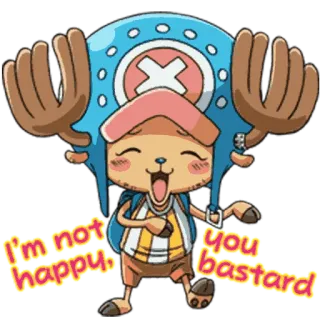 😊 cbbe25be Tony Tony Chopper One Piece I'm not happy, you bastard Anime, Cartoon, One Piece, Tony Tony Chopper, Sticker, Manga, Offensiv telegram sticker