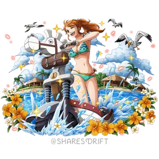 🩱 7d475c1d Nami One Piece @SHARES DRIFT Anime, Bikini, Bãi biển, Nami, One Piece, Fan art telegram sticker
