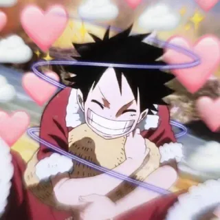 🖤 ee6ac637 Monkey D. Luffy One Piece anime, one piece, luffy, cartoon, lächeln, herzen whatsapp sticker
