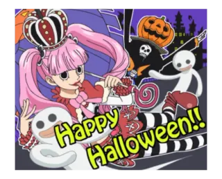 👹 fb9e1774 Perona One Piece Happy Halloween!! Halloween, One Piece, Perona, Anime, Manga, Geister, Süßigkeiten telegram sticker