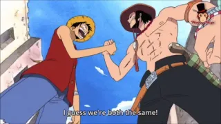 🤝 eea9d79f Monkey D. Luffy One Piece I guess we're both the same! anime, vriendschap, broers, cartoon, One Piece, Luffy, Ace telegram sticker