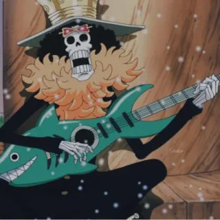💀 101121ec Brook One Piece Anime, Teschio, Chitarra, Scheletro, Pirata, Musica telegram sticker