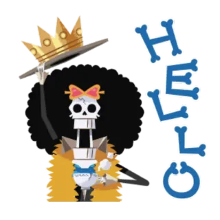🙋‍♂ 62e7f713 Brook One Piece HELLO anime, one piece, brook, skelett, hallo, krone telegram sticker
