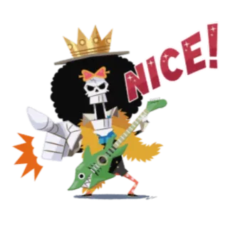 👍 fea4540b Brook One Piece NICE! Anime, Cartoon, Skelett, Gitarre, Krone, Pirat telegram sticker