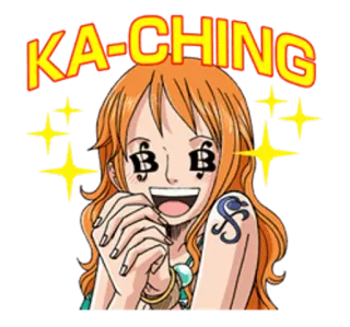 💰 38c22a93 Nami One Piece KA-CHING anime, money, sparkle, cartoon, character telegram sticker