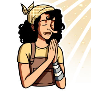 🙏 39b5baf5 personne, bandana, prière, dessin animé, personnage, cheveux bouclés whatsapp sticker